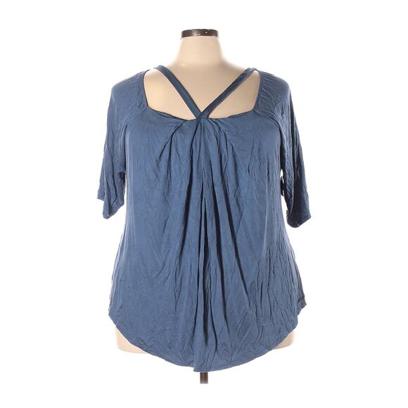 Kiyonna Blue Top 3X Destinaton Daydream Style Halter Neckline Relaxed Fit - Picture 2 of 5